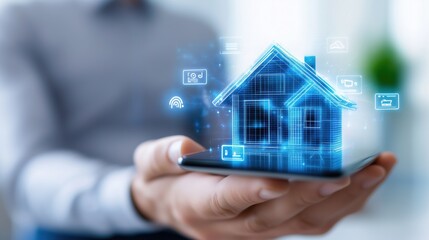 Smart home technology seamlessly integrated into a modern living room, featuring innovative home automation systems, wireless control, and contemporary interior design for convenience and comfort.