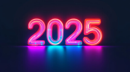 A bright, neon "2025" in a retro, futuristic style. The number is designed for technology and looks like an electronic display. It's perfect for celebrating the new year in a modern, tech-inspired way