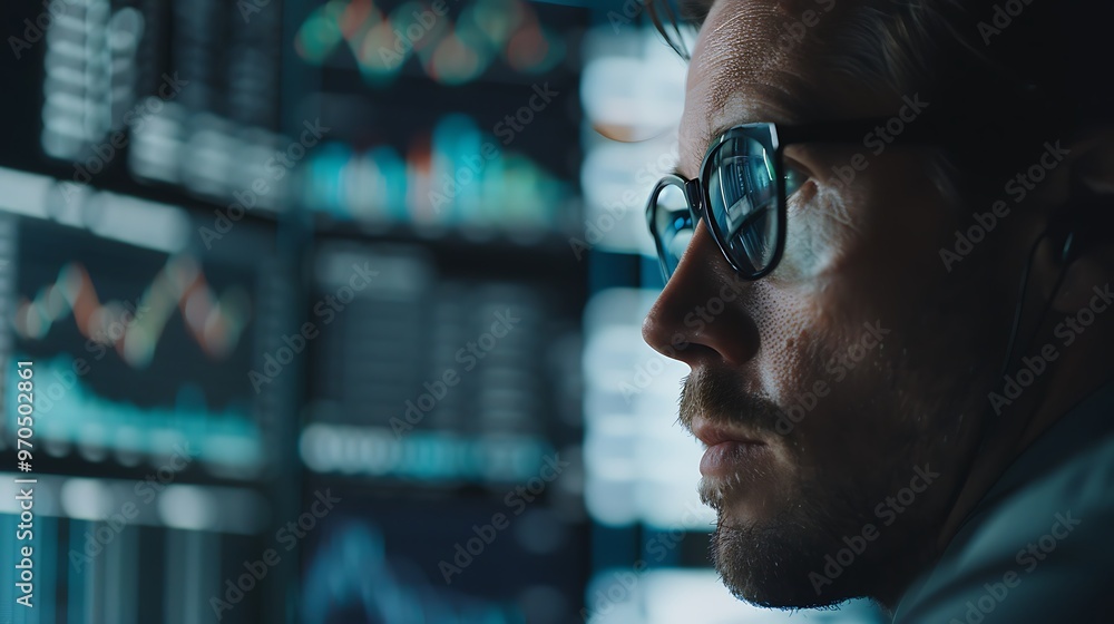 Aufkleber data analyst using high tech screen for analysis, data analyst, high tech, analysis