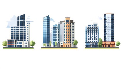 Fototapeta premium Three Modern Skyscrapers with Green Space