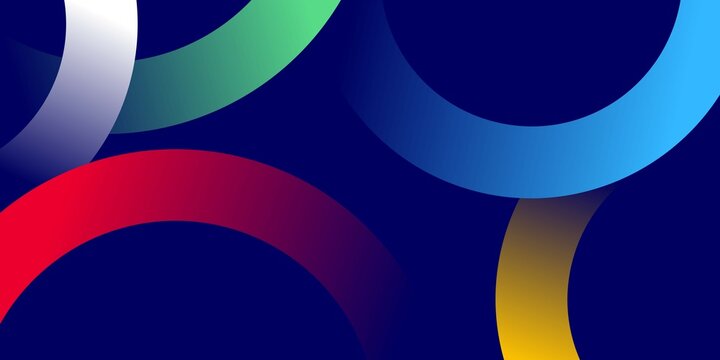 Abstract colorful gradient curves lines on dark blue background. Colorful overlapping circle abstract background