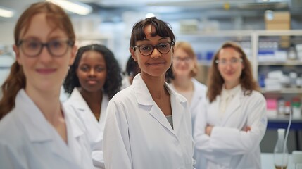 Fototapeta premium Female Scientists in a Laboratory, Showcasing Diversity in STEM, Diversity Theme, Group , Scientists, STEM