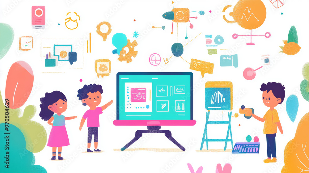 Poster a colorful design for kids learning about technology. it shows fun ways to learn about stem careers 