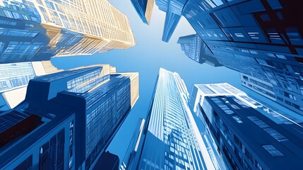Fototapeta premium Upward View of Modern Skyscrapers in a Cityscape