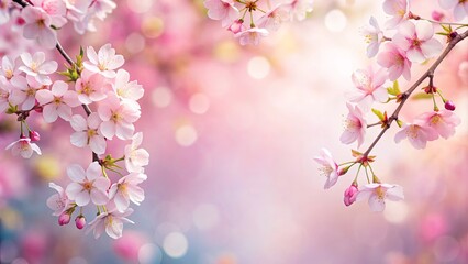 Pastel background with cherry blossoms blooming in springtime
