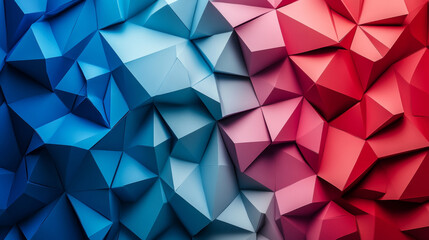 Obraz premium A colorful, geometric design with a blue and red background. It looks like folded paper, giving your project a unique and modern feel.