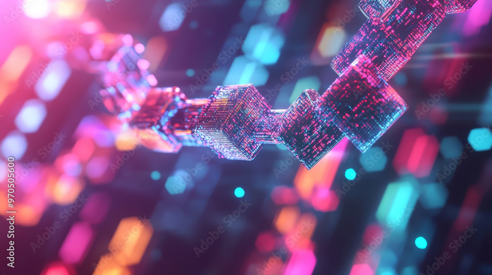 Poster a colorful image shows connected blocks forming a chain, representing the blockchain. these blocks a