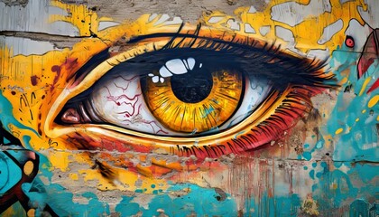 Artistic eye in graffiti  captivating close up of urban street art and creative expression