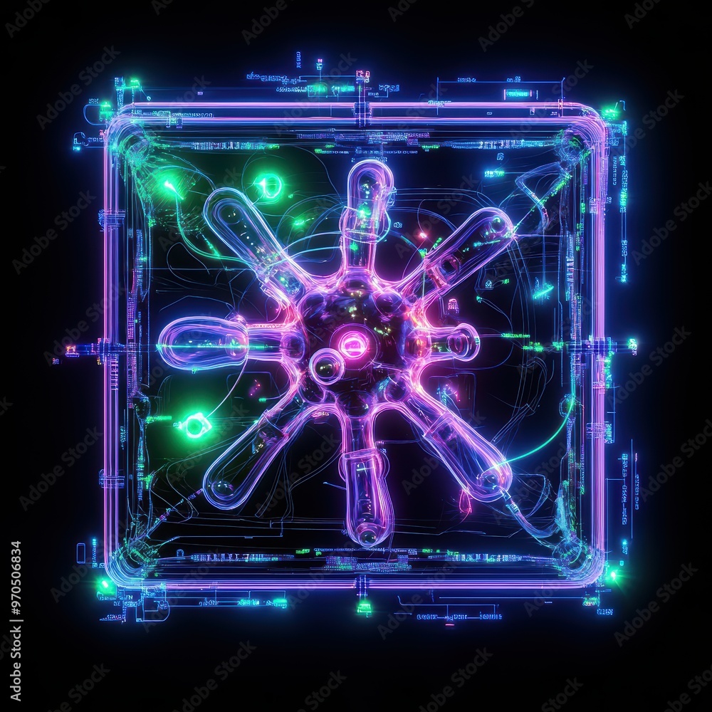 Aufkleber a vibrant, illuminated abstract design featuring a geometrical shape with glowing lines and colors o