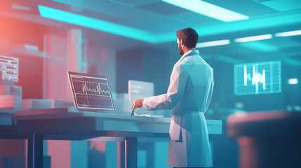 Fototapeta premium A doctor working in a hospital, providing healthcare. This abstract design is perfect for wallpapers, templates, and websites.low poly