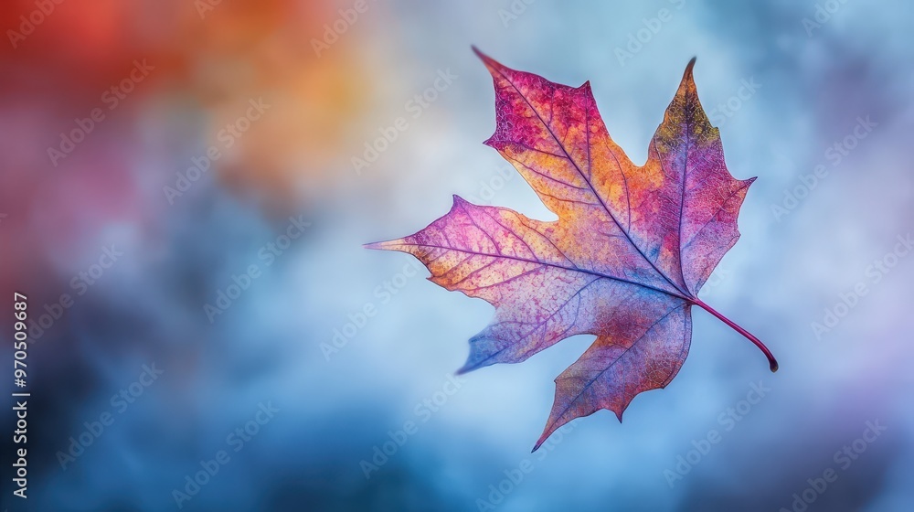 Poster create an image of a maple leaf with a background of autumn mist