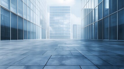 Fototapeta premium Empty Plaza Surrounded By Tall Glass Office Buildings