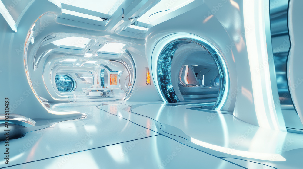 Poster a futuristic building with a 3d view. you can see every part of the building, like the science-theme