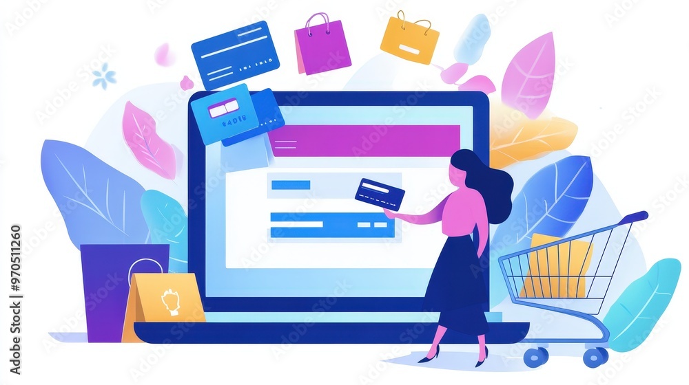 Poster create an image of a person using a credit card for online shopping.
