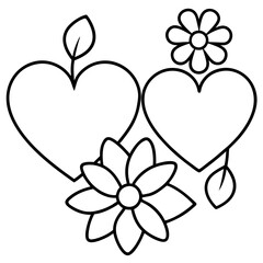 Fototapeta premium hearts and flowers items outline coloring book page line art drawing
