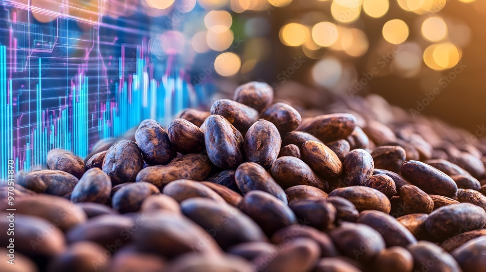 Poster roasted cocoa beans showcasing the essence of chocolate production and the underlying complexity of 