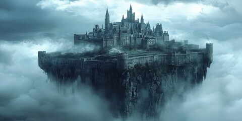 Floating castle spiraling mist bending reality 