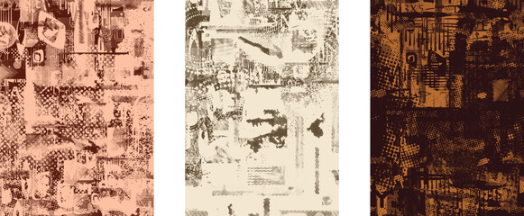 Obraz premium Set of glitch distorted grungy background textures . Cyber punk collection of textures with halftone dots, glitched shapes, textures and lines .Screen print vector backgrounds