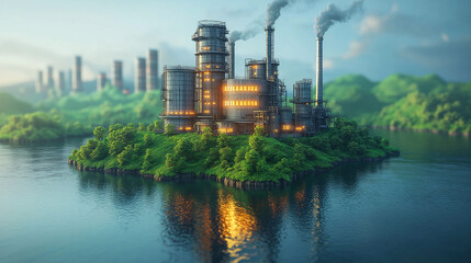 Fototapeta premium Industrial Island in Pristine Nature