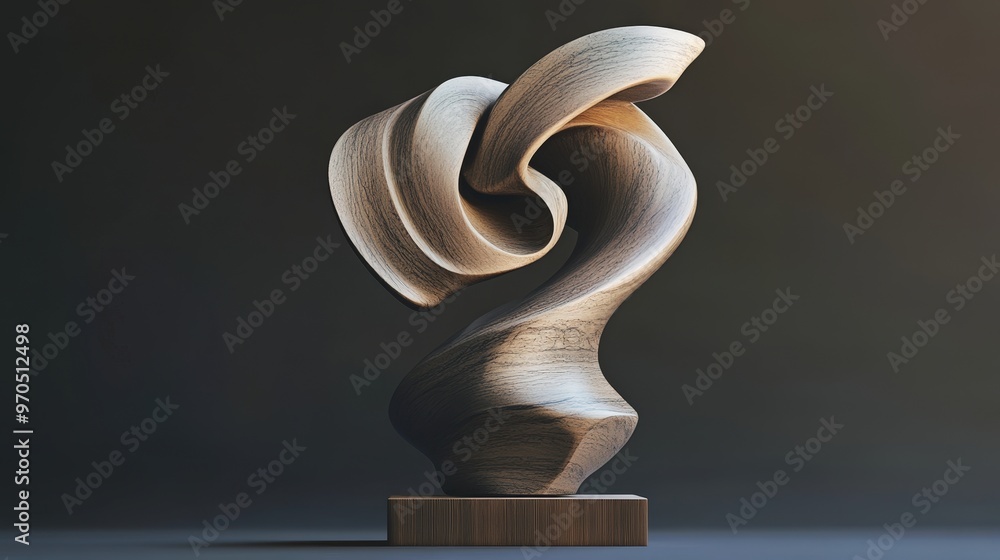 Poster create an image of a sculpture with a focus on fluidity and movement.