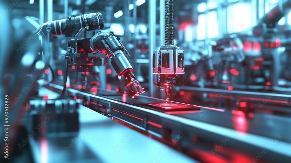 Aufkleber create an image of an industrial assembly line with a focus on automation.