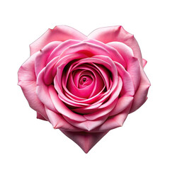 Pink rose in heart shape top view isolated on transparent background