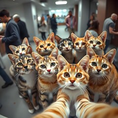 Obraz premium Eight cats taking a selfie together