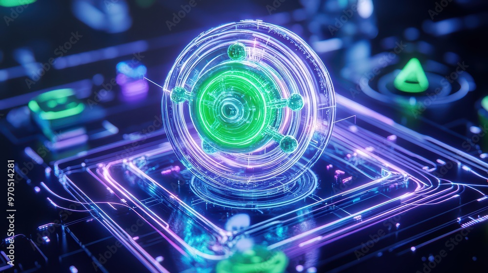 Aufkleber futuristic molecular structure illuminated in vibrant colors on a digital interface, showcasing adva