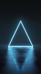 Glowing neon triangle in a dark room