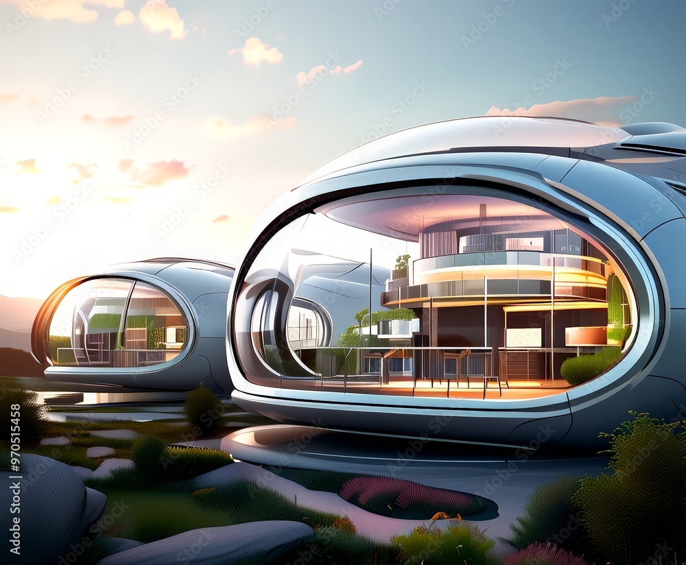 Leinwandbilder a futuristic architectural design with curved, transparent structures that blend seamlessly with the