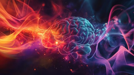 Obraz premium conceptual image of brain waves influencing and being influenced by external energy fields