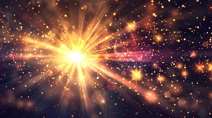 28. Glowing sparkle effects and flashing lights in a vector illustration, set on a transparent background. The design showcases bright, shimmering flares and sparkling light points, creating a vivid