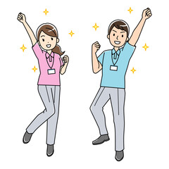 ポロシャツを着た元気な若い男女（カラー）