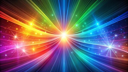 Fototapeta premium Colorful rainbow backdrop with abstract fractal patterns and glowing light beams