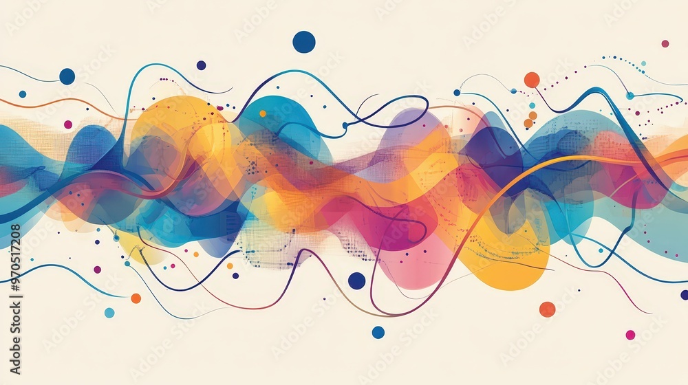 Poster dynamic graphic showing brain wave patterns during different mental activities, such as focused conc