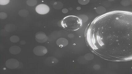 Abstract Black and White Image with Floating Spheres