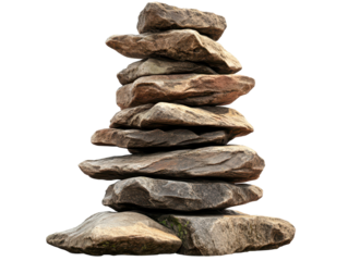 Stack of flat brown stones, isolated on transparent background