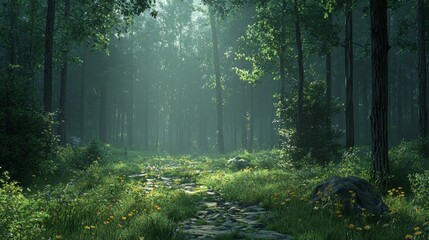 Obraz premium Sunlit Forest Path.