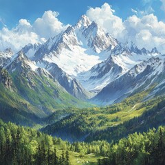 Fototapeta premium Majestic Mountain Peak with Forest and Clouds