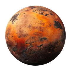Naklejka premium a fiery red planet with rugged, rocky terrain and dust storms, isolated on white background.