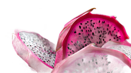 A close-up of dried dragon fruit slices with a transparent background.