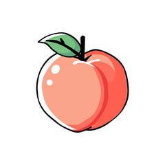 Vector illustration of a colorful peach fruit in bright orange color with green leaves isolated on white background. The modern style design is suitable for food related projects and logo designs