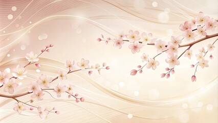Fototapeta premium Abstract light pink and cream wallpaper with flowing lines and cherry blossom inspiration