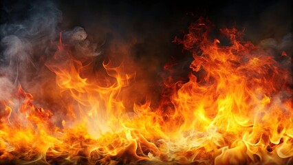 Fototapeta premium Fire smoky background with dramatic flames and billowing smoke