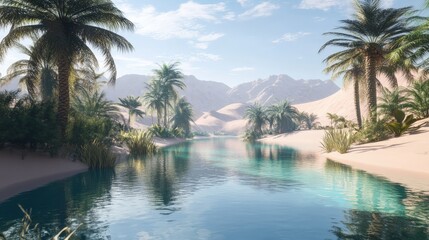 Obraz premium scene of a desert oasis with clear, tranquil water
