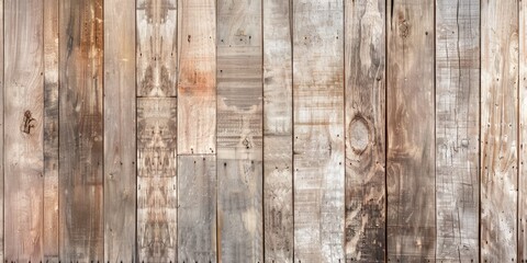Naklejka premium Aged wooden surface featuring elongated boards, showcasing detailed grain and texture in gentle, subdued neutral tones.