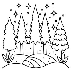magic forest outline coloring book page line art drawing