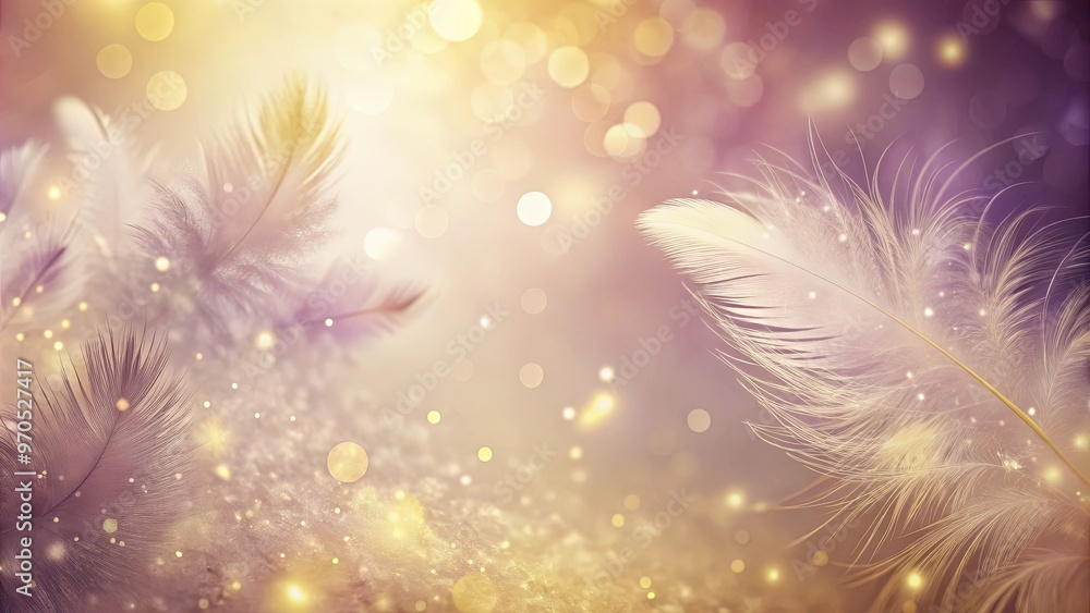 Wall mural abstract background with mauve and pale yellow hues, featuring feather-like textures and sparkling p