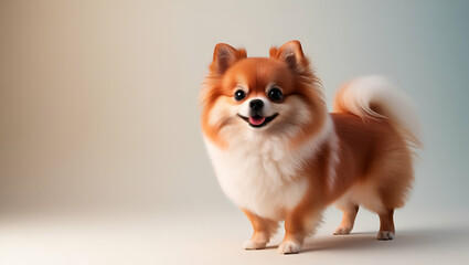 Digital image of small dog with long white hair and brown and orange  face. Generative AI.