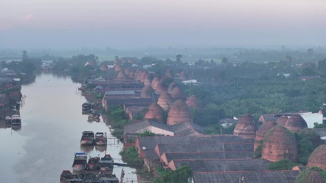 Aerial view of ancient Mang Thit brick village, Mekong Delta, Vietnam